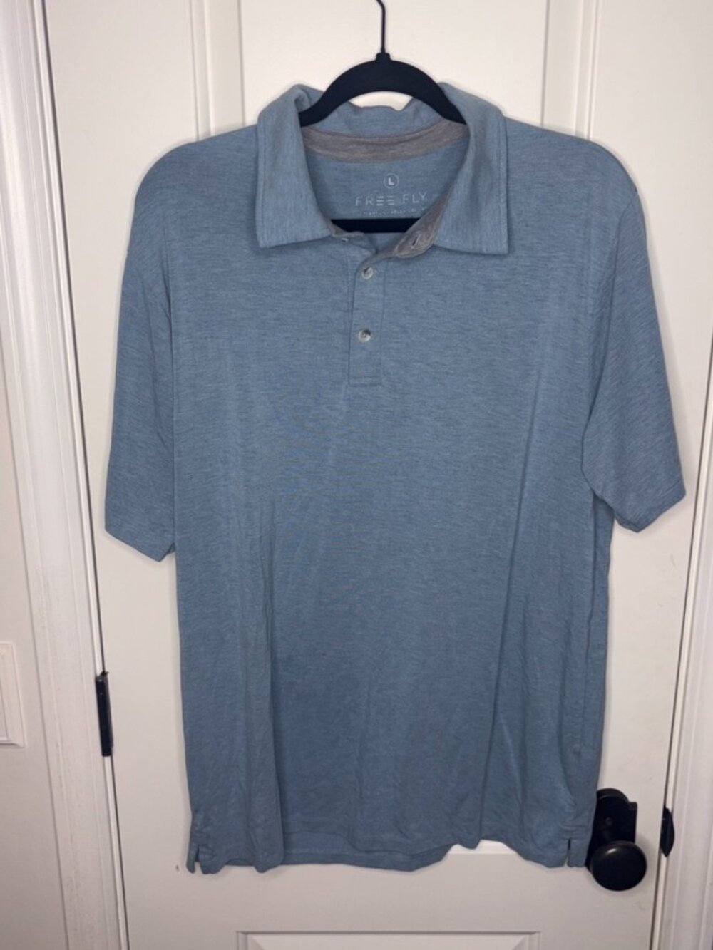 Men's Free Fly Apparel Light Blue Soft Bamboo Short Sleeve Polo Shirt sz Large
